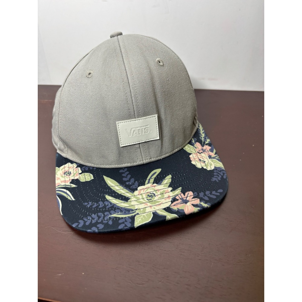 Vans‎ Mens Snapback Hat Grey Floral Print Brim Flat Bill Adjustable Skate Cap